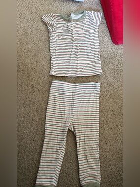 Kids Two-Piece Striped Pajama Set in Cream, Green & Rust